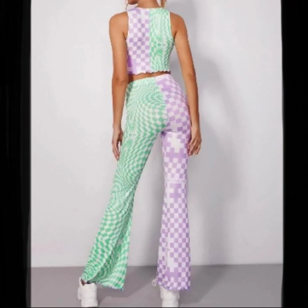 🏃🏽‍♀️🛼Checkered & Letter Print Tank Top & Pants Set🛹⛸ Boutique New 12(L)🛼 - Picture 4 of 6